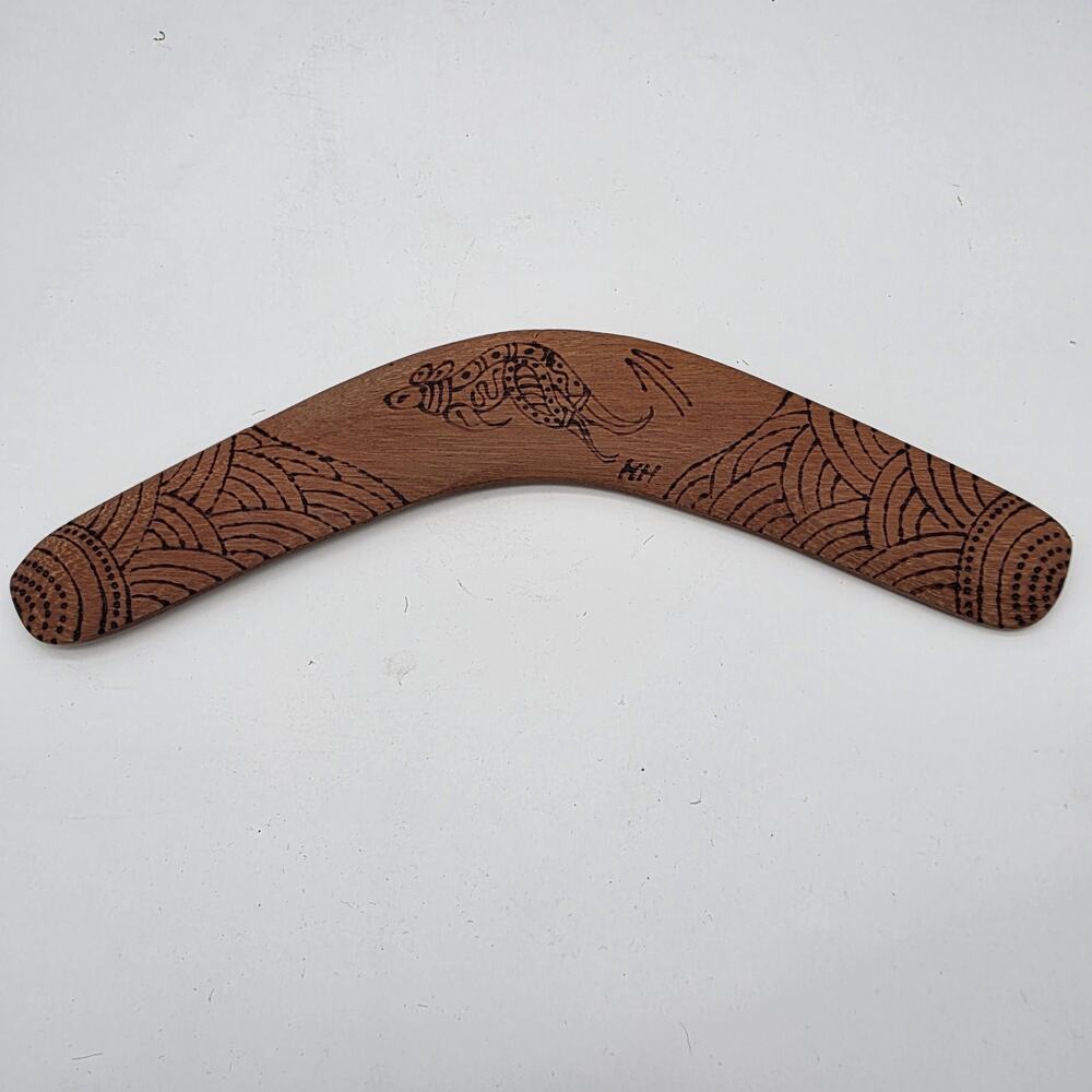 Vintage Australian Handmade Wood Boomerang Kangaroo Art Signed 12 Inch